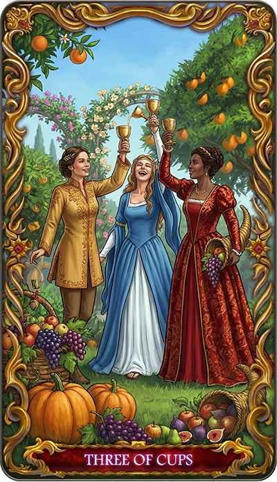 Three of Cups, a tarot card from the Suit of Cups