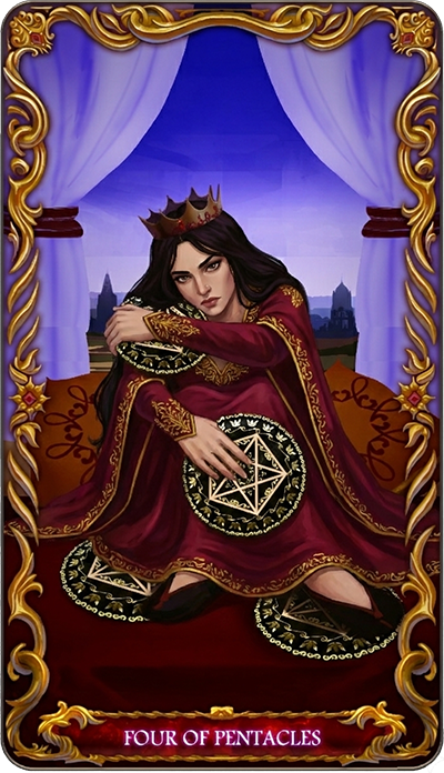 Four of Pentacles, a tarot card from the Suit of Pentacles