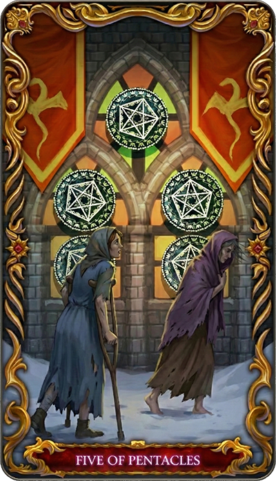 Five of Pentacles, a tarot card from the Suit of Pentacles