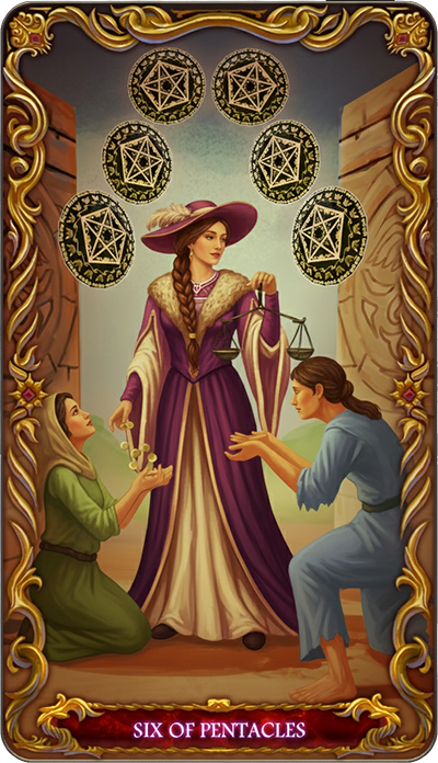 Six of Pentacles, a tarot card from the Suit of Pentacles