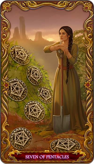 Seven of Pentacles, a tarot card from the Suit of Pentacles