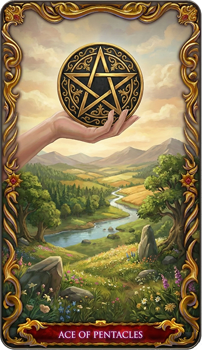 Ace of Pentacles, a tarot card from the Suit of Pentacles