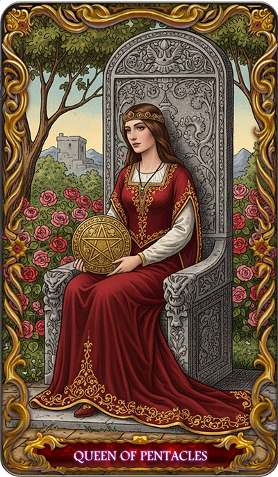 Queen of Pentacles, a tarot card from the Suit of Pentacles