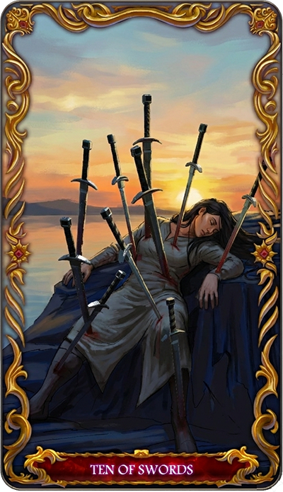 Ten of Swords, a tarot card from the Suit of Swords