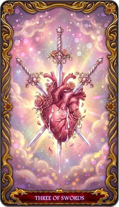 Three of Swords, a tarot card from the Suit of Swords