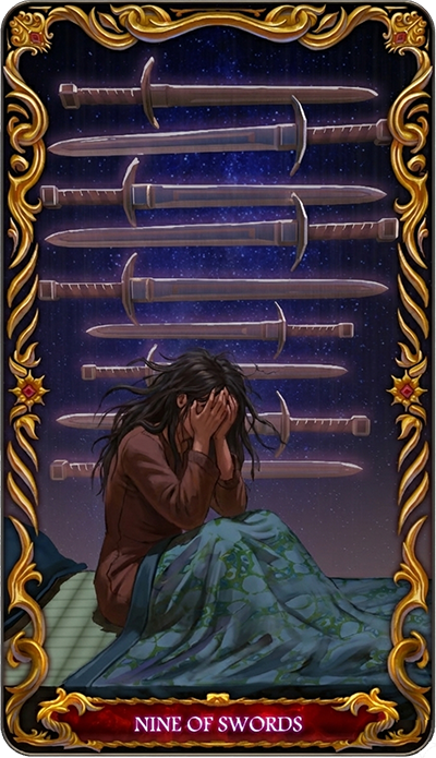 Nine of Swords, a tarot card from the Suit of Swords