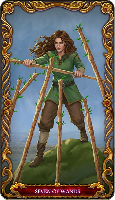 Seven of Wands, a tarot card from the Suit of Wands