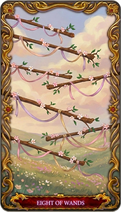 Eight of Wands, a tarot card from the Suit of Wands