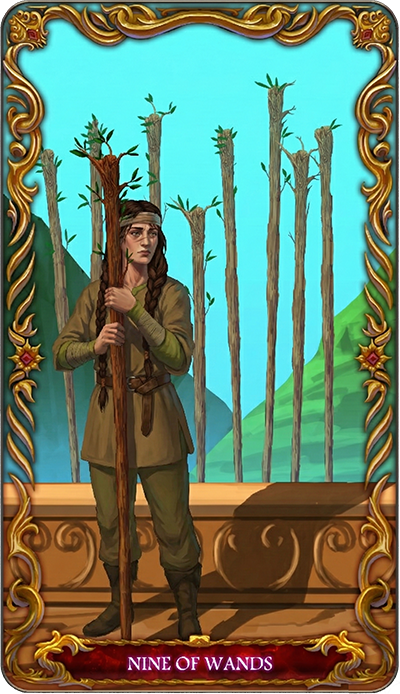 Nine of Wands, a tarot card from the Suit of Wands